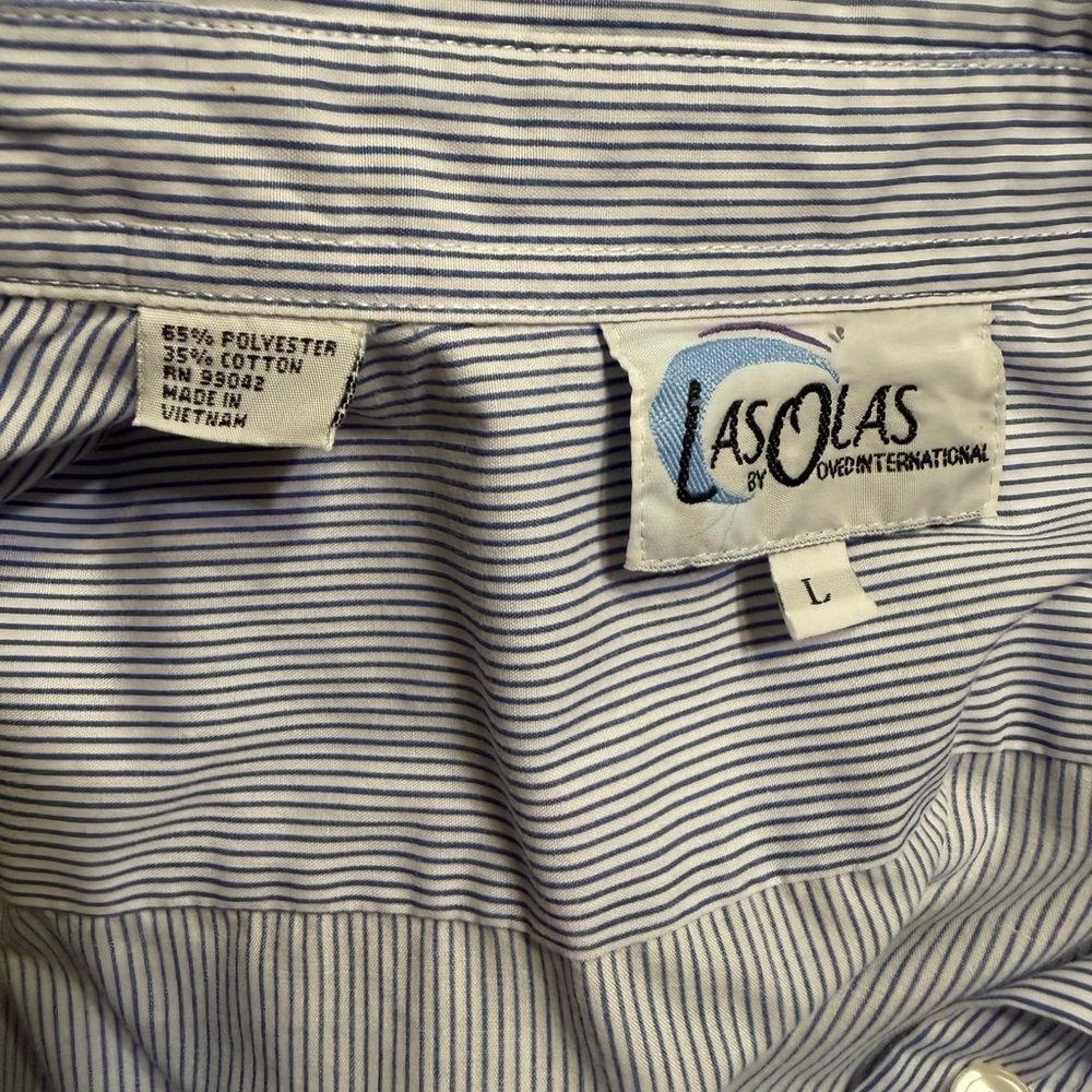 Blue Striped Button Down Shirt with Embroidery - Picture 5 of 5